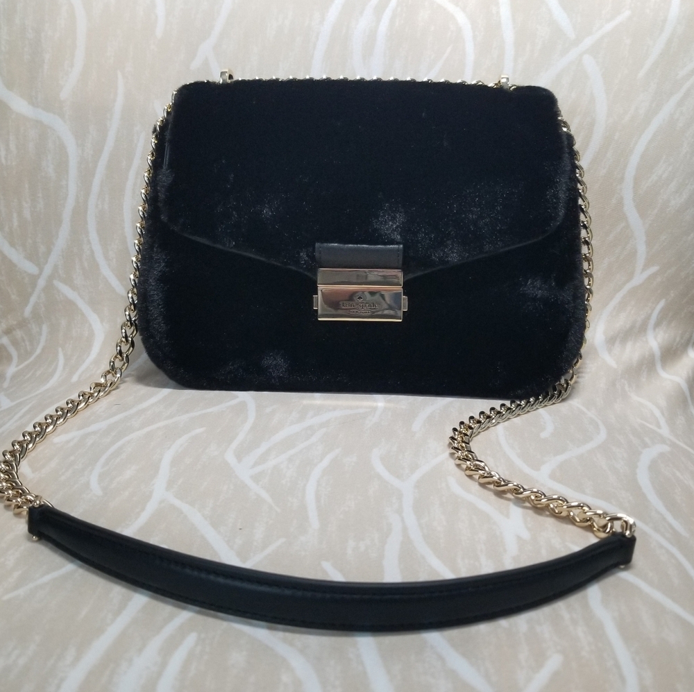 Kate Spade Carey Faux Fur Small Flap Shoulder Bag Crossbody Purse In Black